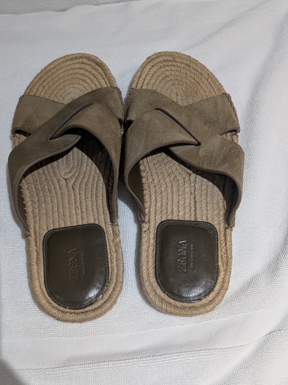 ZEGNA Olive-Taupe Suede Crossover Slide Sandals